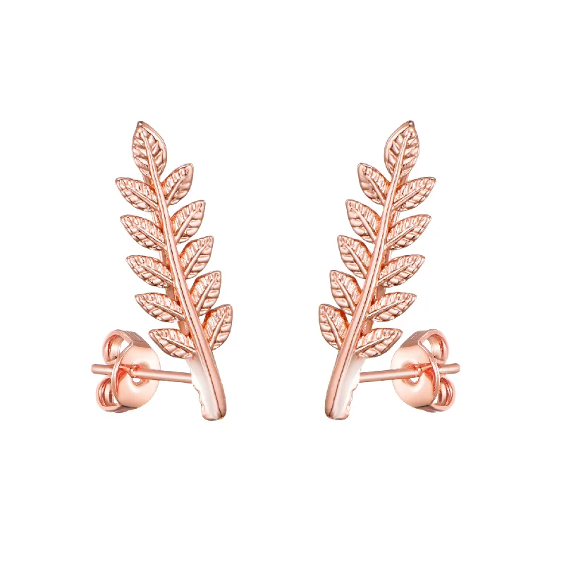 chic silver earrings for women -Rose Gold Plated Leaf Earrings