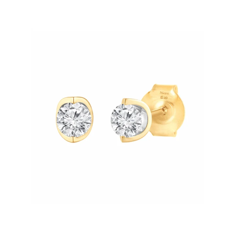 gold earrings for women -Meera Bezel Look 1/3ct Laboratory Grown Solitaire Diamond Earrings in 9ct Yellow Gold