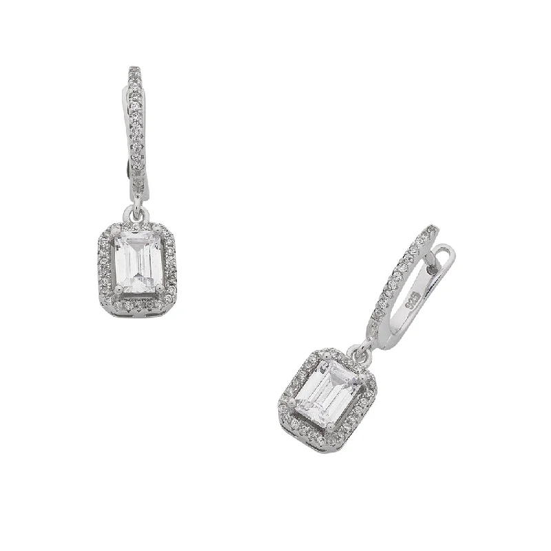 luxury drop earrings for women -Sterling Silver Cubic Zirconia Baguette Earrings