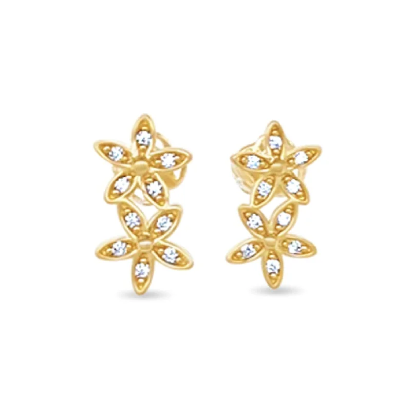 multi-colored earrings for women -Double Flower Stud Earrings with Cubic Zirconia in 9ct Yellow Gold