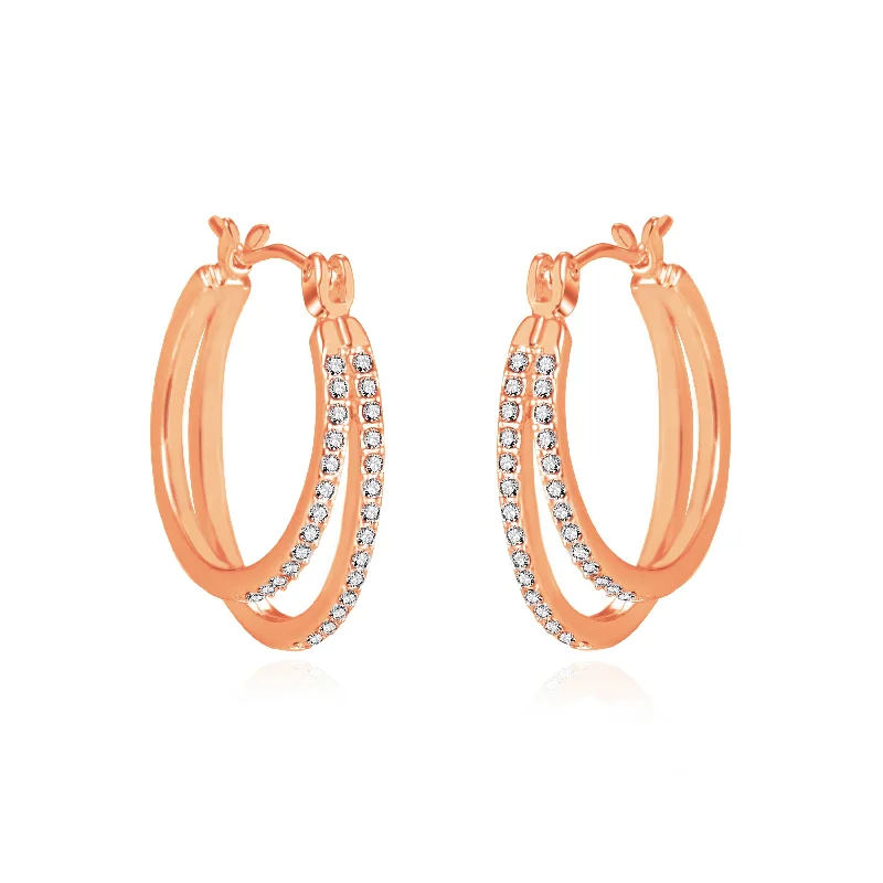 sapphire earrings for women -Rose Gold Plated Double Hoop Earrings Created with Zircondia® Crystals