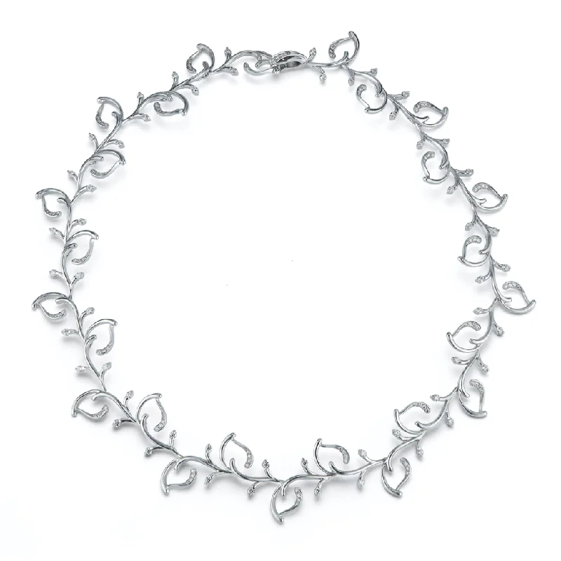 double chain necklaces for women -Leaf Diamond and White Gold Link Necklace