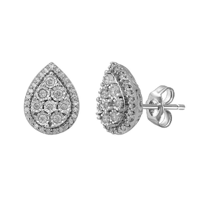 sapphire earrings for women -9ct White Gold 0.25ct Diamond Pear Miracle Set Halo Stud Earrings