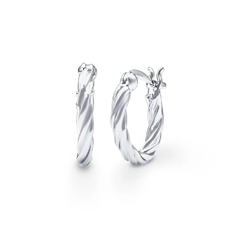 trendy statement earrings for women -Plain Tight Twist Hoop Earrings in Sterling Silver