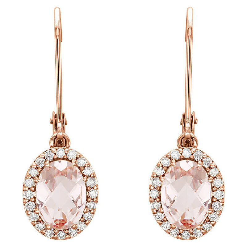 chic silver earrings for women -7 x 23mm 14k Rose Gold Morganite & 1/5 CTW (G-I, I1) Diamond Earrings