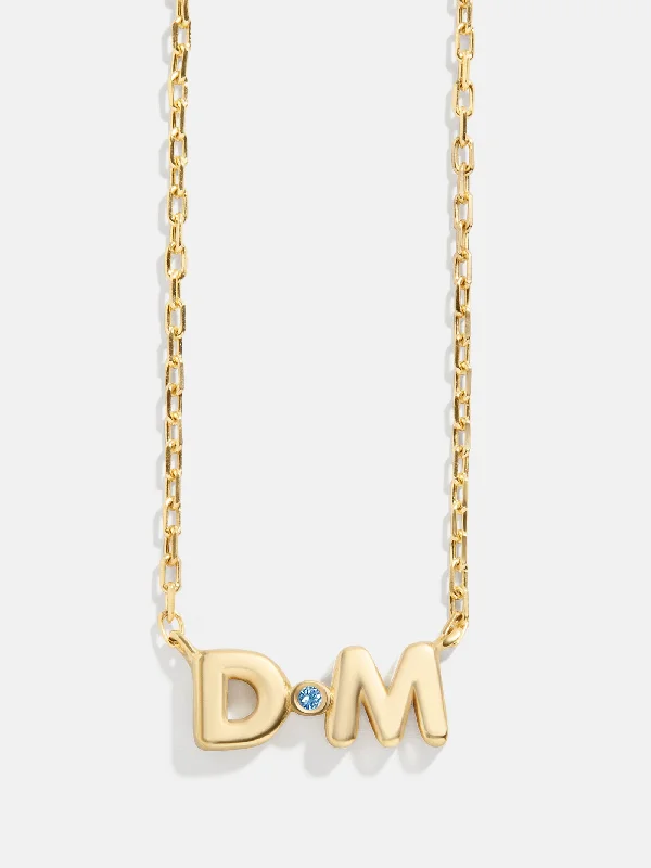 modern gemstone necklaces for women -18K Gold Double Initial Birthstone Custom Necklace - Aquamarine