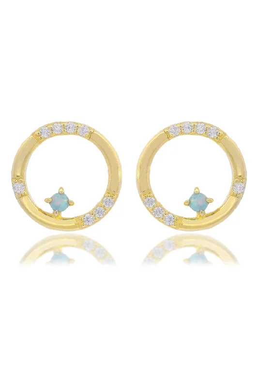 trendy drop earrings for women -OPAL GLOW BLUE CREATED OPAL CIRCLE EARRINGS GOLD