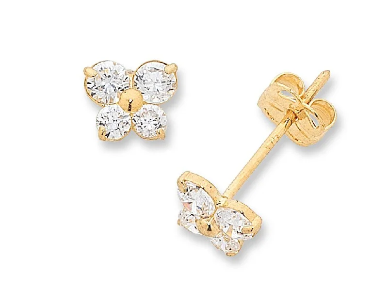 handmade hoop earrings for women -Children's 9ct Yellow Gold Cubic Zirconia Butterfly Stud Earrings