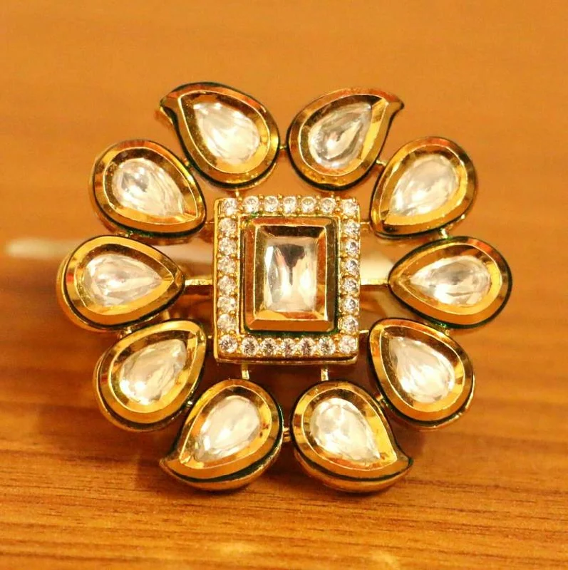 wedding ring bands -KUNDAN POLKI GOLD PLATED FUSION COCKTAIL RING