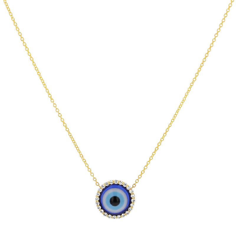 pearl necklaces for women -Round Diamond Evil Eye Necklace