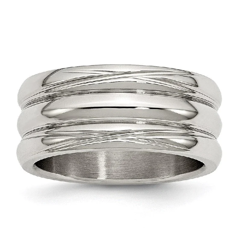 bridal gold rings for women -Stainless Steel Polished Grooved Ring