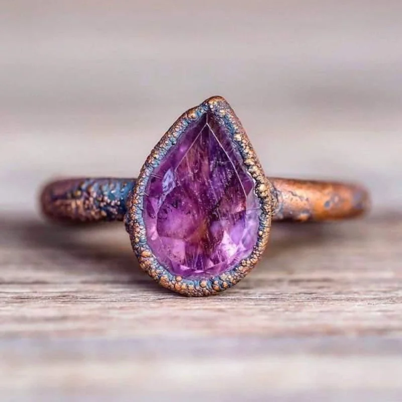 vintage wedding rings -Recycled Copper and Amethyst Ring