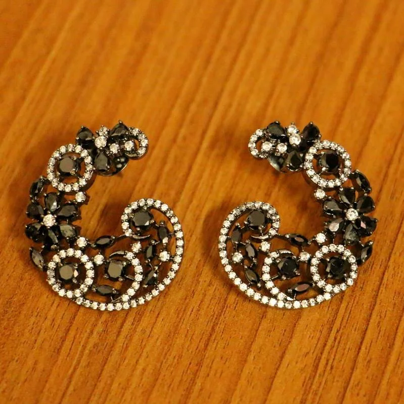 geometric earrings for women -Black Onyx Diamond Look Black Rhodium Studs