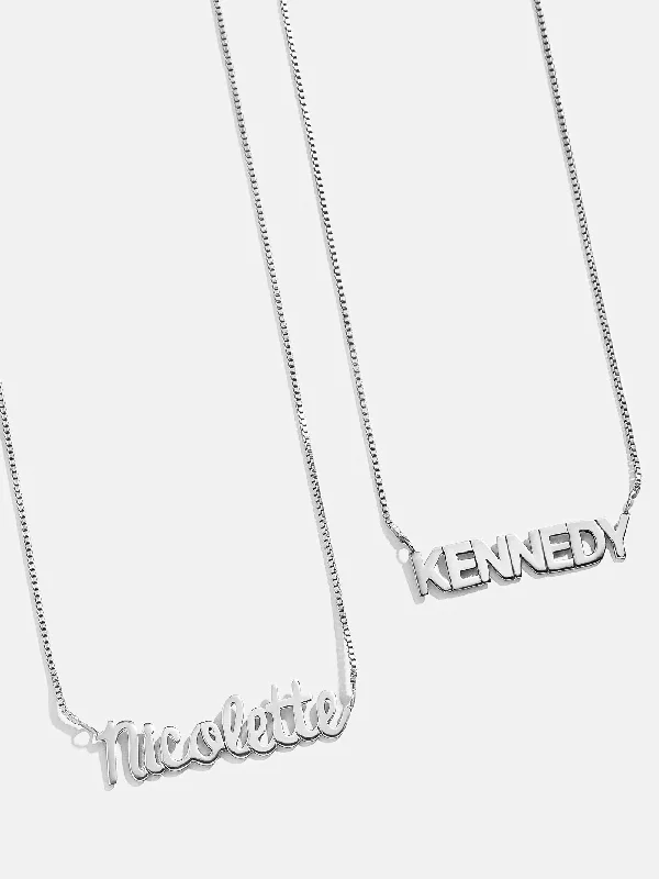 anniversary necklaces for women -Sterling Silver Box Chain Custom Nameplate Necklace - Silver