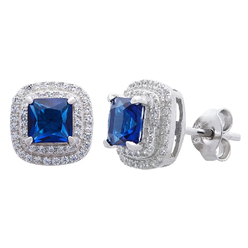 diamond stud earrings for women -Blue Sapphire Cubic Zirconia Earrings in Sterling Silver