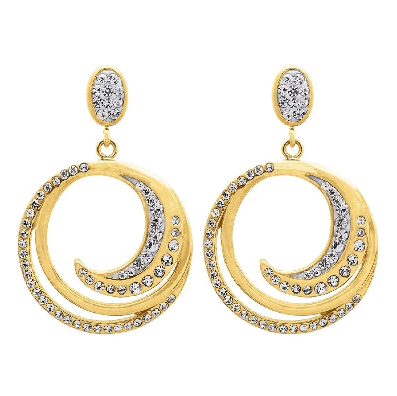 chic drop earrings for women -Crystal Swirl Drop Stud Earrings in Yellow Stainless Steel