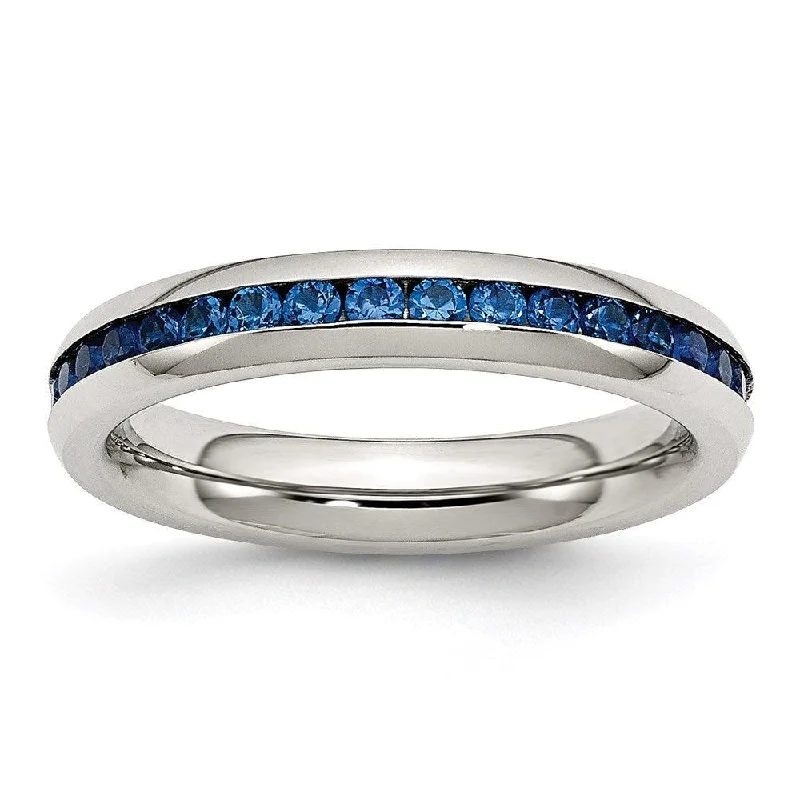 diamond rings for brides -Stainless Steel 4mm September Blue CZ Ring