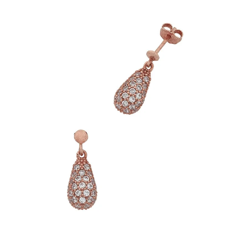 luxury earrings for women -9ct Rose Gold Silver Infused with Cubic Zirconia Pear Shape Drop Earrings