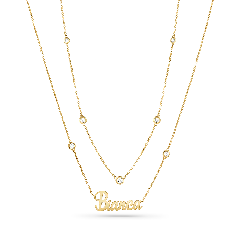 anniversary necklaces for women -Luxe Name Diamond Bezel Gift Set