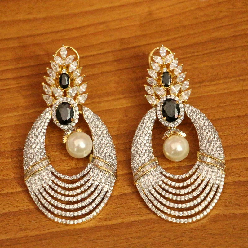 diamond earrings for women -Black Diamond Look Pearl Danglers