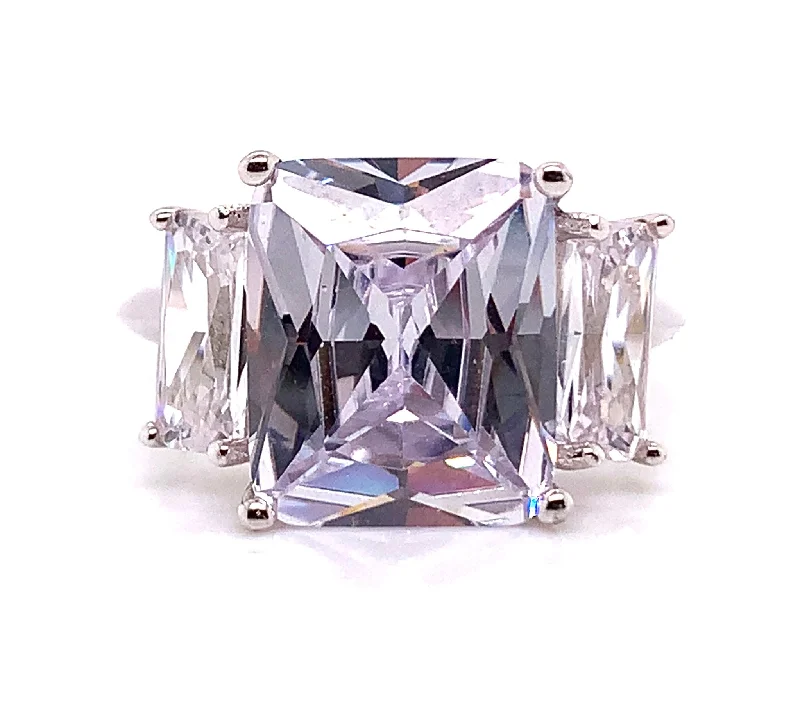 unique engagement rings -Sterling Silver Cushion Cut Cz 3 Stone Ring