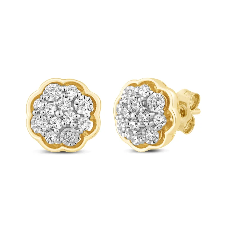 evening drop earrings for women -Flower Stud Earrings with 0.10ct of Diamonds in 9ct Yellow Gold