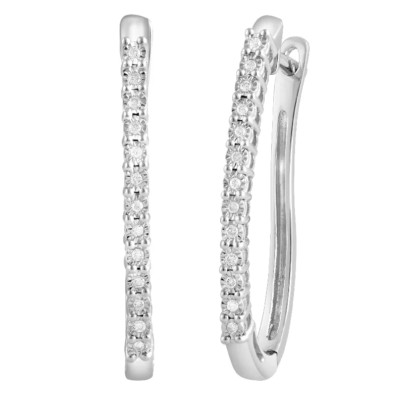 modern earrings for women -Miracle Halo Hoop Earrings with 0.10ct Diamonds in Sterling Silver