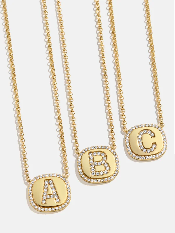 adjustable necklaces for women -18K Gold Initial Custom Pendant Necklace - Gold/Pavé