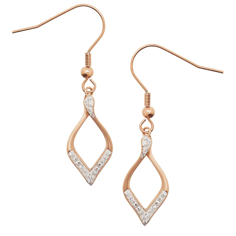 long earrings for women -Pave Crystal Teardrop Earrings in Rose Stainless Steel