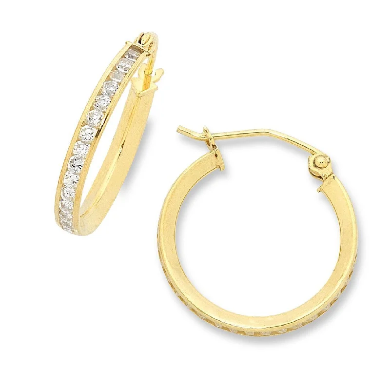 silver earrings for women -9ct Yellow Gold Silver Infused Cubic Zirconia Hoop Earrings 18mm