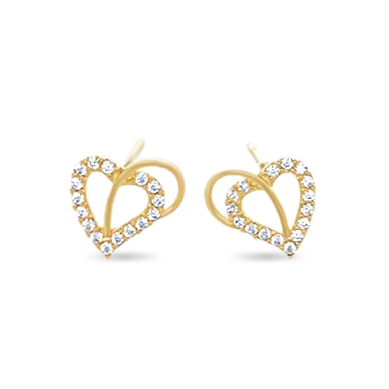 gold drop earrings for women -Heart Stud Earrings with Cubic Zirconia in 9ct Yellow Gold