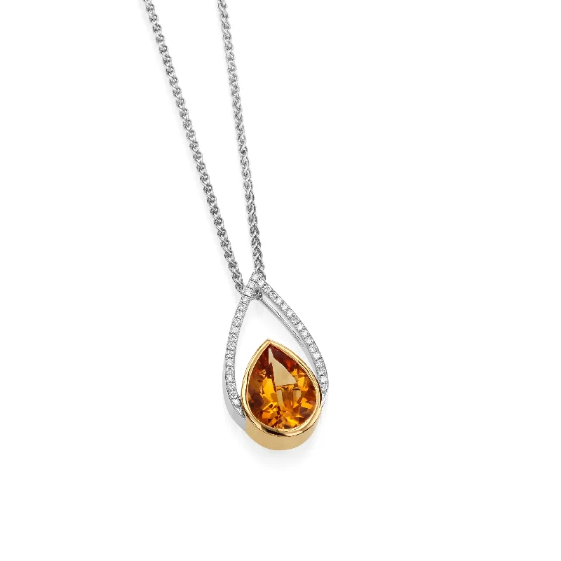 long pendant necklaces for women -Signature Pear Citrine and Diamond Pendant Necklace