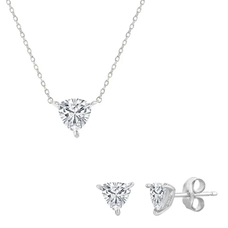 personalized gold necklaces for women -Classic Women's Necklace and Earrings Set - Silver Solitaire Trillion CZ | SET-615