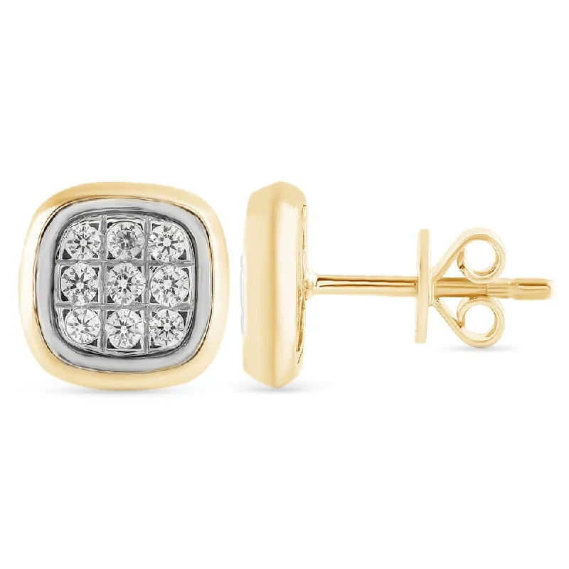 minimalist earrings for women -Cushion Stud Earrings with 0.10ct of Diamonds in 9ct Yellow Gold