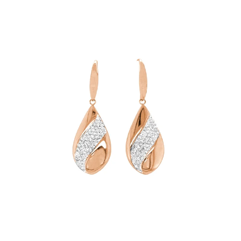 gold dangle earrings for women -Rose Stainless Steel Pave Crystal Teardrop Earrings