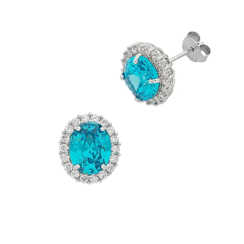 fashion hoop earrings for women -March Birthstone Sterling Silver Light Blue Cubic Zirconia Earrings