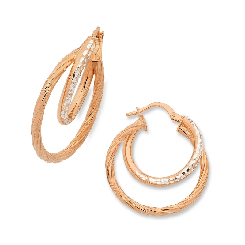 vintage drop earrings for women -9ct Rose Gold Silver Infused Double Hoop Earrings