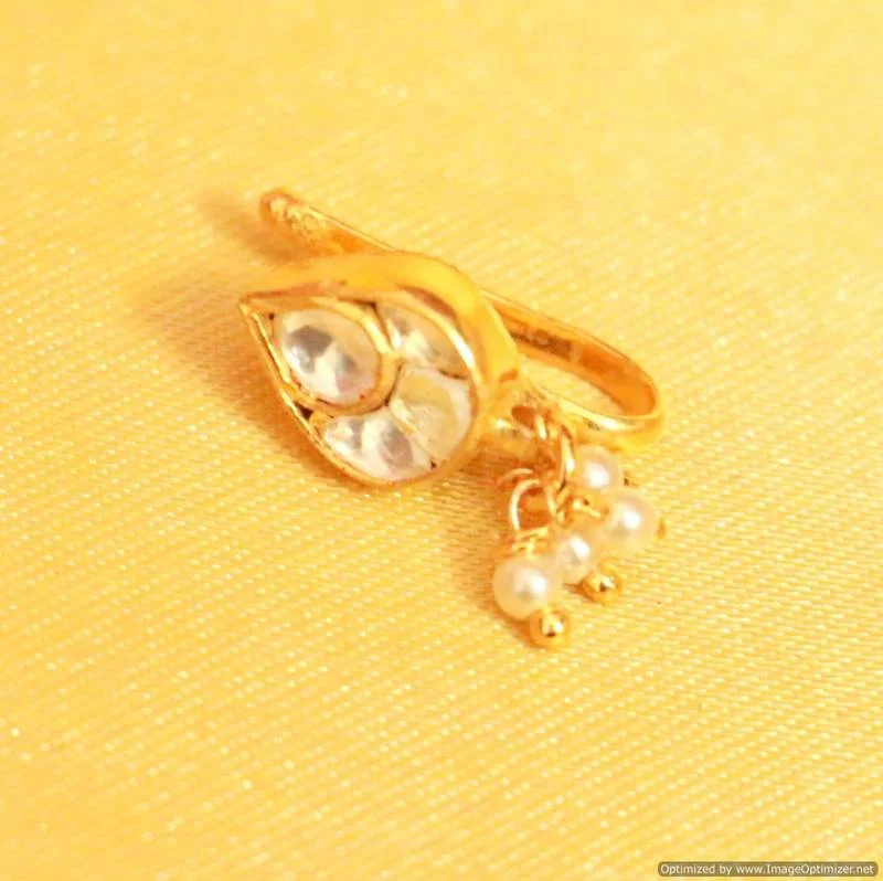 birthstone rings for women -Kundan  and  pearl marathi nose ring