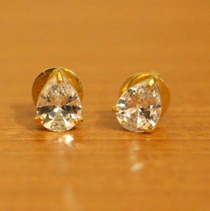 artistic earrings for women -Solitaire Look Pear Shaped Single Stone Earrings