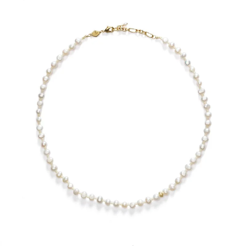 fashionable necklaces for women -Petit Stellar Pearly Gold Plated Necklace w. Pearls