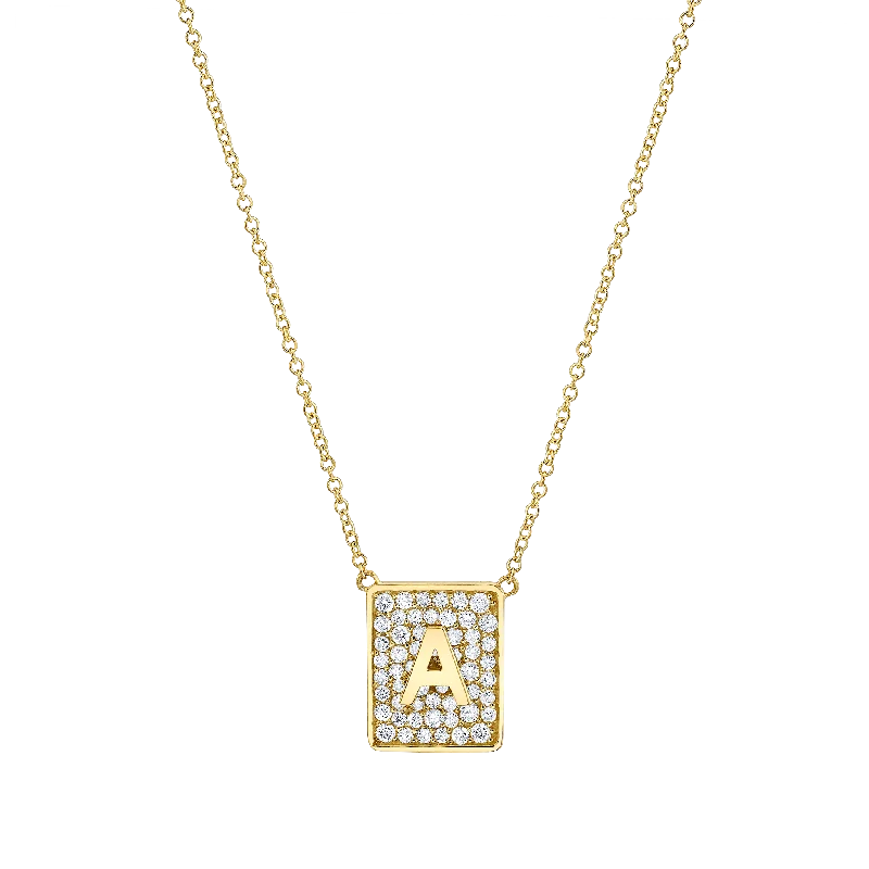 birthday gift necklaces for women -Square Diamond Initial Necklace