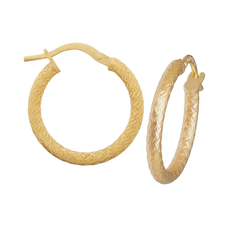 gold earrings for women -Criss Cross Hoop Earrings 10mm in 9ct Yellow Gold Silver Infused