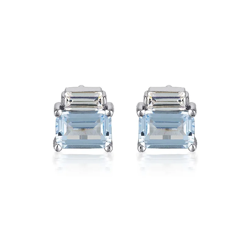 classic pearl earrings for women -Georgini Emilio Aquamarine Double Baguette Earrings