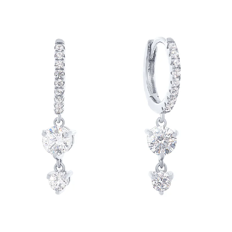 vintage rhinestone earrings -24mm Sterling Silver Pave Hoop Drop Earrings with Cubic Zirconia