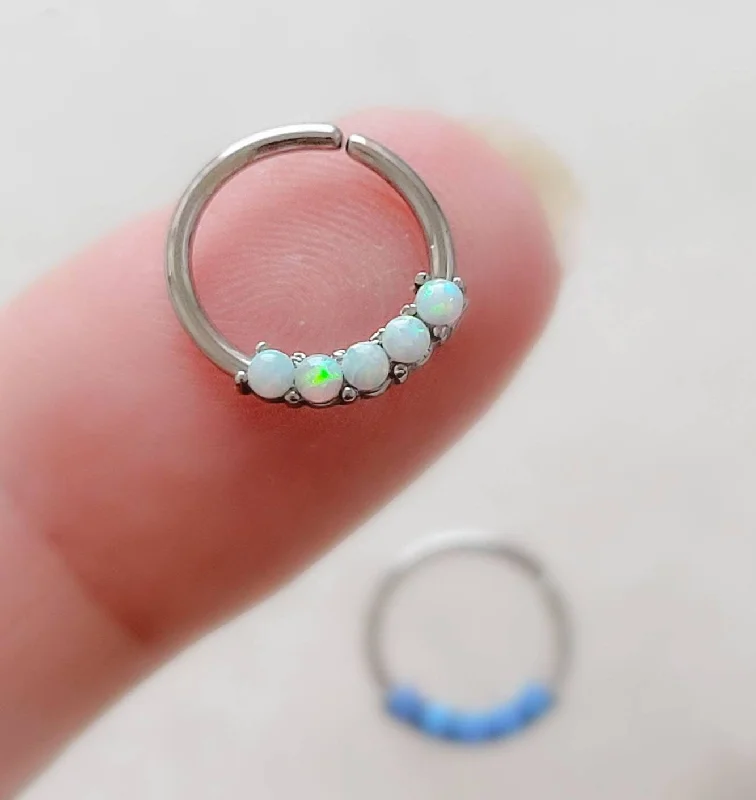 gemstone statement rings -Iridescent Opal Septum Ring