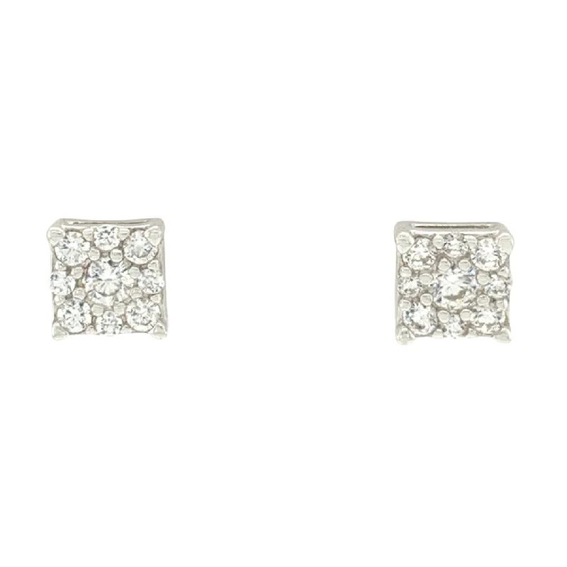 silver earrings for women -Sterling Silver Cubic Zirconia Princess Cluster Stud Earrings