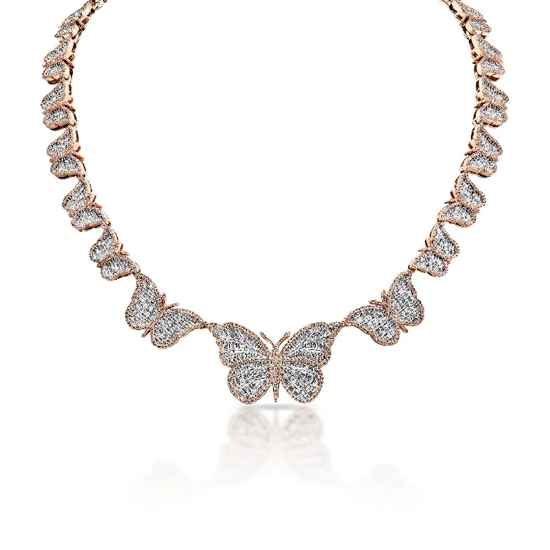 romantic necklaces for women -Aubrie 13 Carat Combine Mix Shape Diamond Necklace in 14k Rose Gold