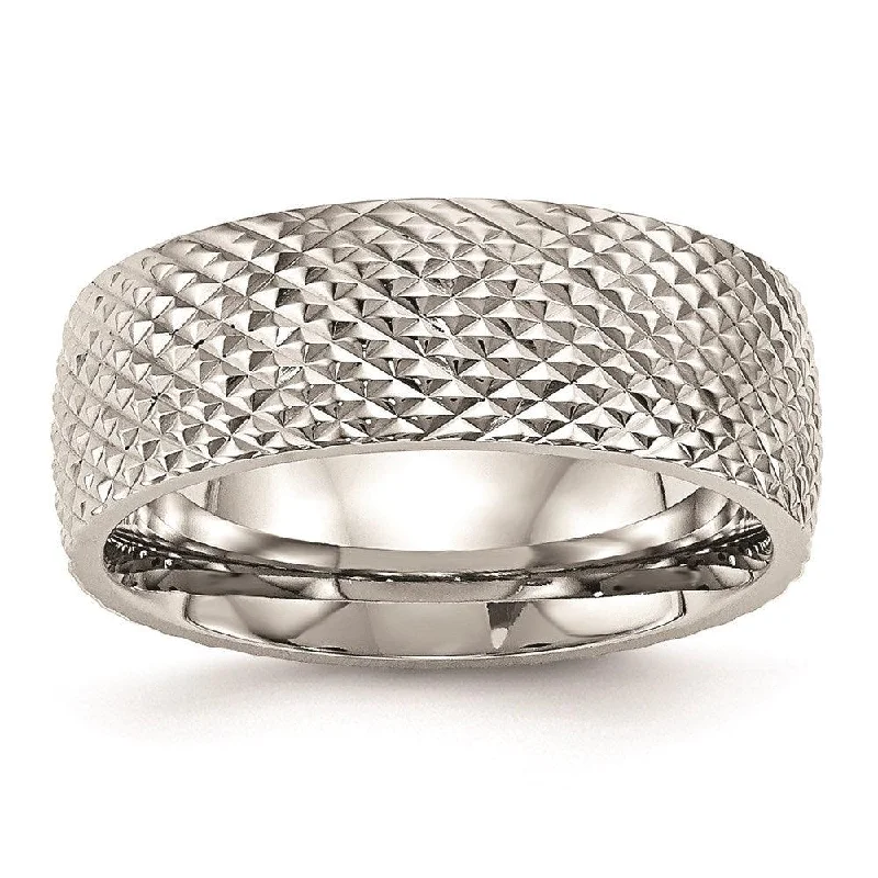 eternity diamond rings -Stainless Steel Polished Textured Ring