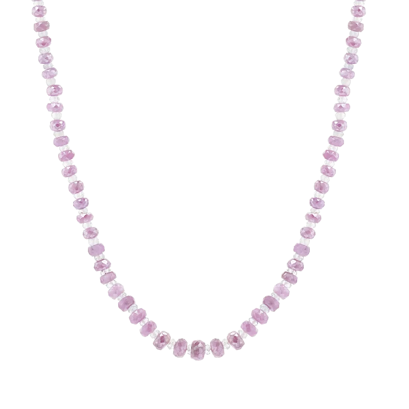 fancy gold necklaces for women -Pink Sapphire & Aquamarine Beaded Strand Necklace