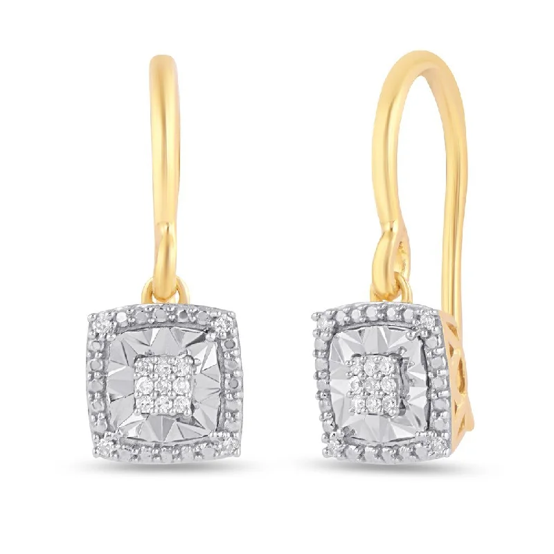 clip-on earrings for women -Diamond Set Square Halo Drop Earrings in 9ct Yellow Gold